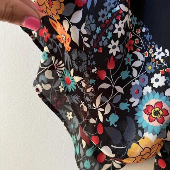 Ann Taylor Loft Black Floral Off Shoulder Dress Women's Sz Small Petite Boho - Picture 9 of 12